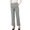 thumbnail image 1 of INSPIRE CHIC Women's Plaid Elastic Waist Button Zipper Straight Leg Long Pants S Gray, 1 of 6