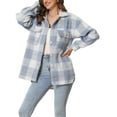 thumbnail image 1 of MODA NOVA Juniors Plaid Two Pockets Button Front Closure Jacket Blue 2XL, 1 of 5