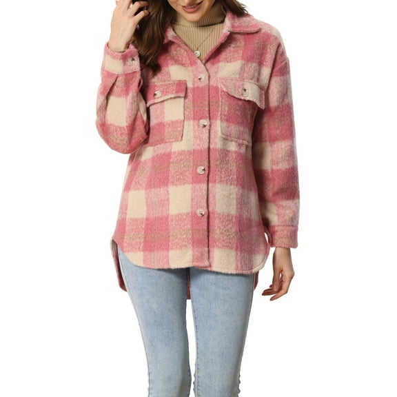 MODA NOVA Juniors Plaid Two Pockets Button Front Closure Jacket Pink XL