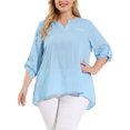 thumbnail image 1 of MODA NOVA Juniors' Plus 3/4 Sleeves Split V Neck Blouse Tops Sky Blue 3X, 1 of 6