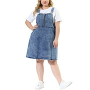 MODA NOVA Juniors Plus A Line Denim Overall Dress Midi Skirt Gray Blue 1X