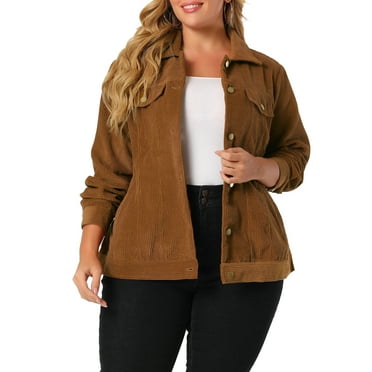 MODA NOVA Juniors Plus Button Down Bomber Corduroy Jacket Brown 1X
