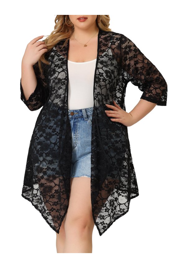 Juniors Plus Draped Shawls Lightweight Open Front Lace Cardigans