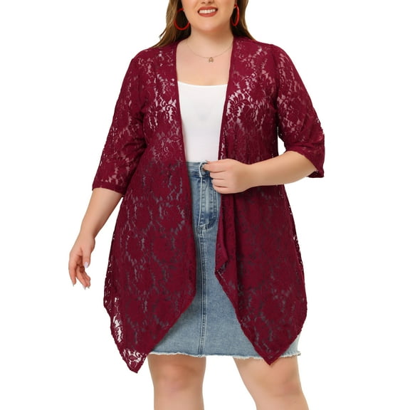 MODA NOVA Juniors Plus Draped Shawls Lightweight Open Front Lace Cardigans