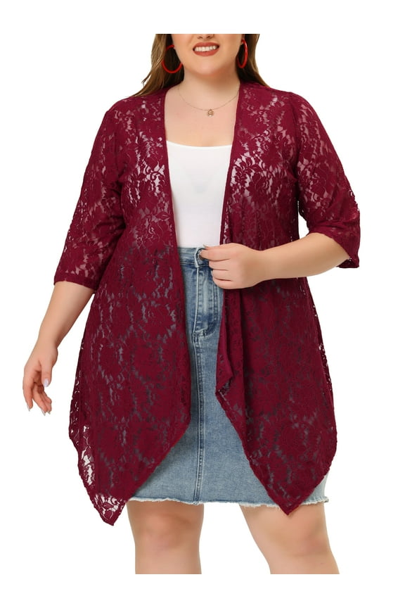 Juniors Plus Draped Shawls Lightweight Open Front Lace Cardigans