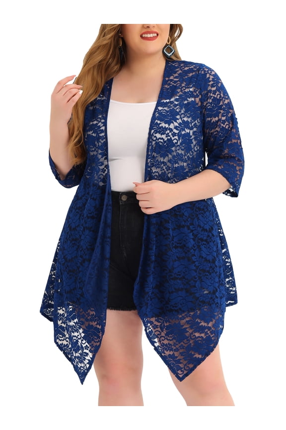 Juniors Plus Draped Shawls Lightweight Open Front Lace Cardigans