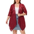 thumbnail image 1 of MODA NOVA Juniors Plus Draped Shawls Lightweight Open Front Lace Cardigans, 1 of 5