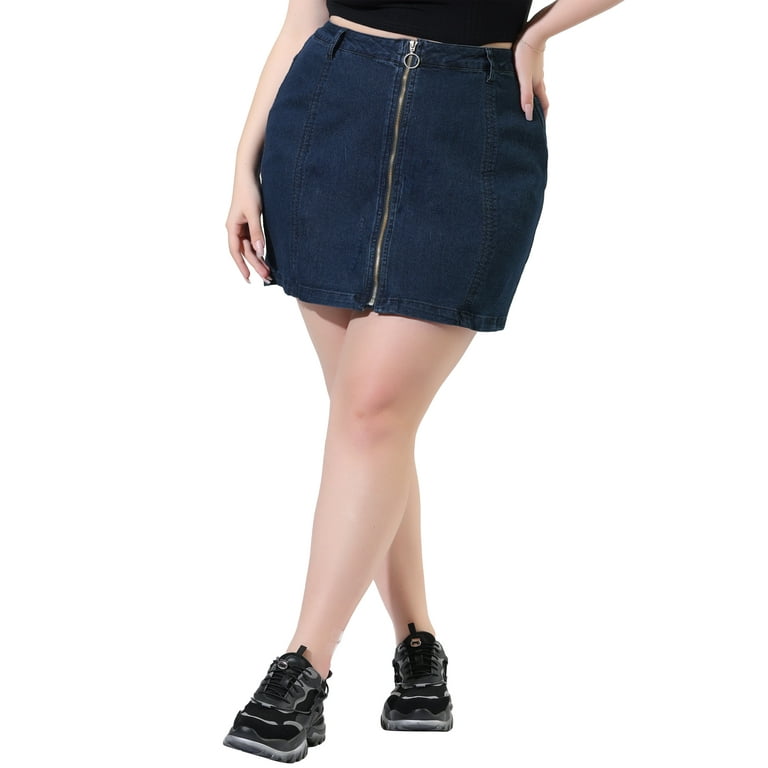 MODA NOVA Juniors Plus Mini Skirt H Line Zip Up Front Denim Skirts