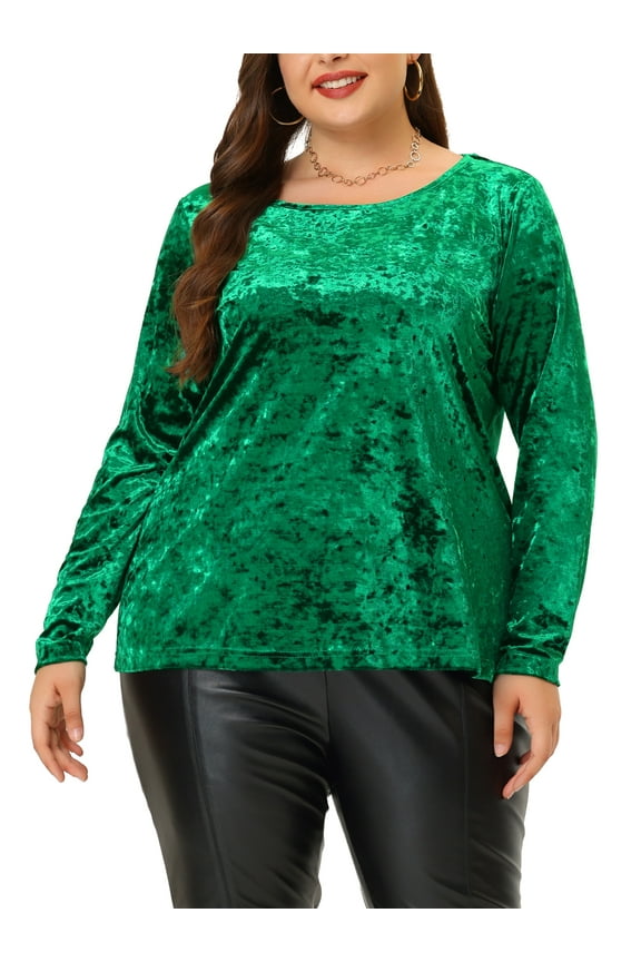 Juniors Plus SIze Crew Neck Long Sleeves Fashion Velvet Top