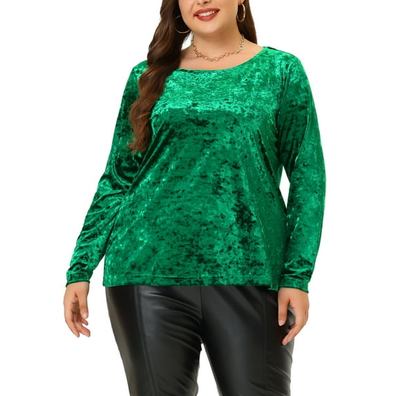 MODA NOVA Juniors Plus SIze Crew Neck Long Sleeves Fashion Velvet Top