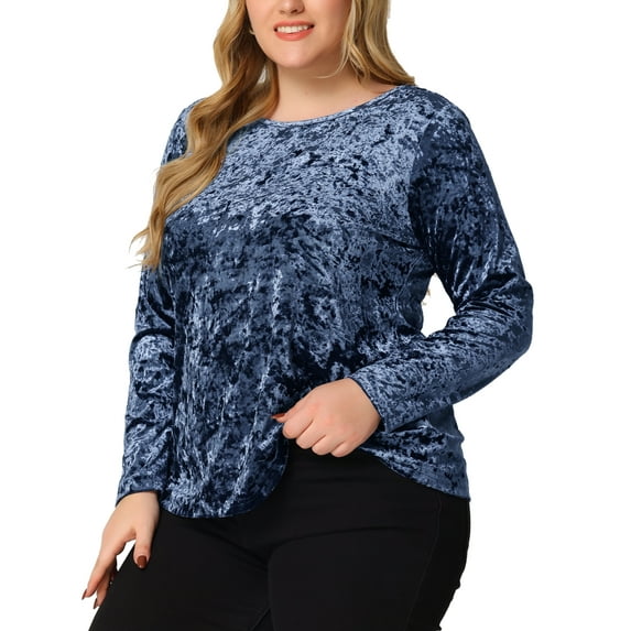 MODA NOVA Juniors Plus SIze Crew Neck Long Sleeves Fashion Velvet Top