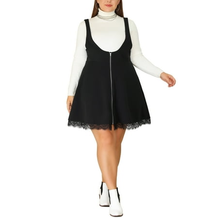 MODA NOVA Juniors Plus Size A-Line Zipper Lace Hem Suspender Skater Skirt