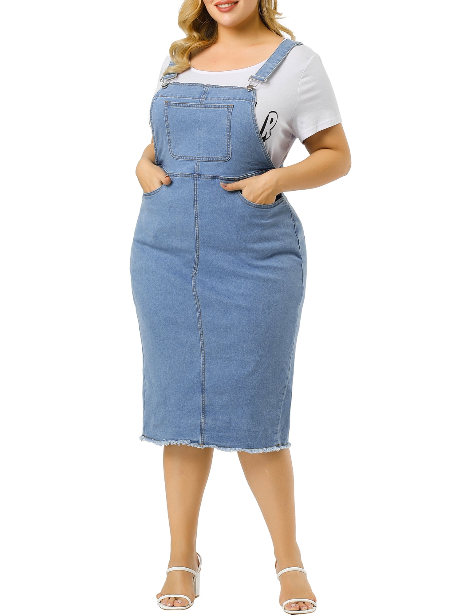 Blue jean jumper dress plus size clearance