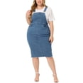 thumbnail image 1 of MODA NOVA Juniors Plus Size Adjustable Strap Back Slit Denim Overalls Dress, 1 of 5