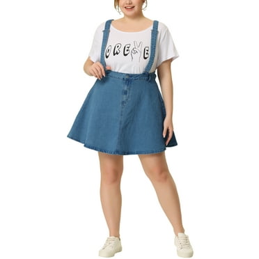 MODA NOVA Juniors Plus Size Adjustable Strap Cross Back Denim Suspender Skirt