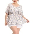thumbnail image 1 of MODA NOVA Juniors' Plus Size Blouse Floral Ruffle Smock Sleeve V Neck Peplum Top, 1 of 5