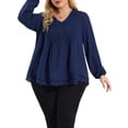 thumbnail image 1 of MODA NOVA Juniors' Plus Size Blouse Pleated V Neck Lace Solid Tops Navy Blue 1X, 1 of 5