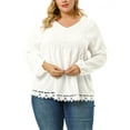 thumbnail image 1 of MODA NOVA Juniors' Plus Size Blouse Pleated V Neck Lace Solid Tops White 2X, 1 of 6