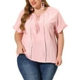 thumbnail image 1 of MODA NOVA Juniors' Plus Size Blouse Self Tie Neck Lace Hollow Out Ruffle Short Sleeve Tops, 1 of 5