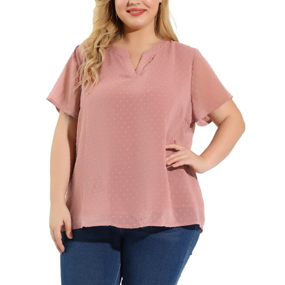 MODA NOVA Juniors Plus Size Blouses Pin Dots Round Neck Cute Basic Top Pink 1X