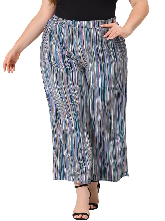 Juniors Plus Size Boho Elastic Waist Wide Leg Loose Fit Pants