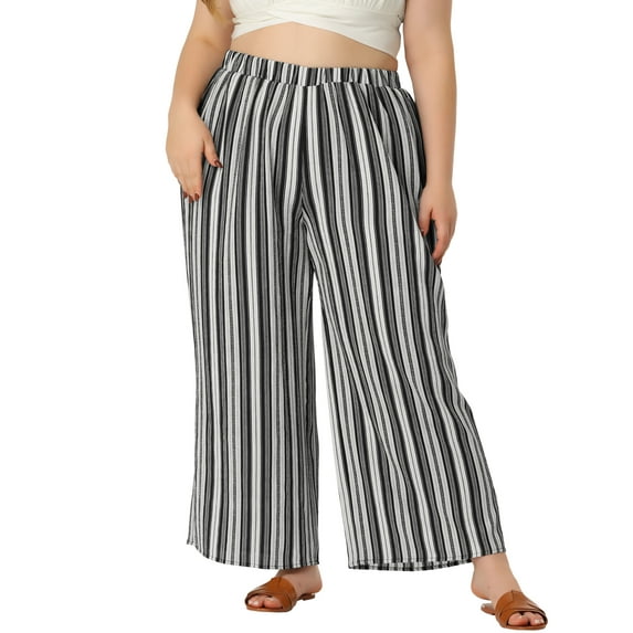 MODA NOVA Juniors Plus Size Boho Elastic Waist Wide Leg Loose Fit Pants