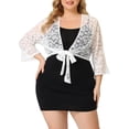 thumbnail image 1 of MODA NOVA Juniors Plus Size Bolero Tie Front Hollow Out Lace Crop Shrug White 3X, 1 of 6