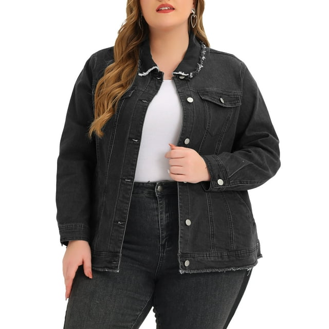 MODA NOVA Juniors Plus Size Button Down Chest Pocket Short Denim Jacket Black 1X