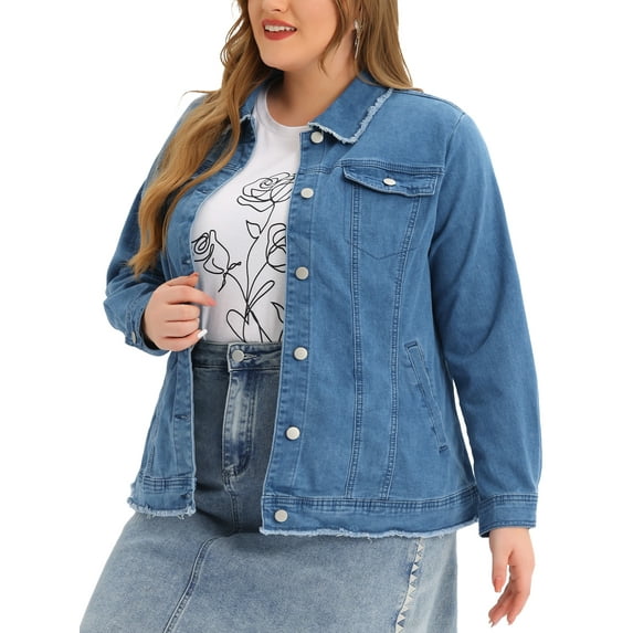 MODA NOVA Juniors Plus Size Button Down Chest Pocket Short Denim Jacket Denim Blue 1X