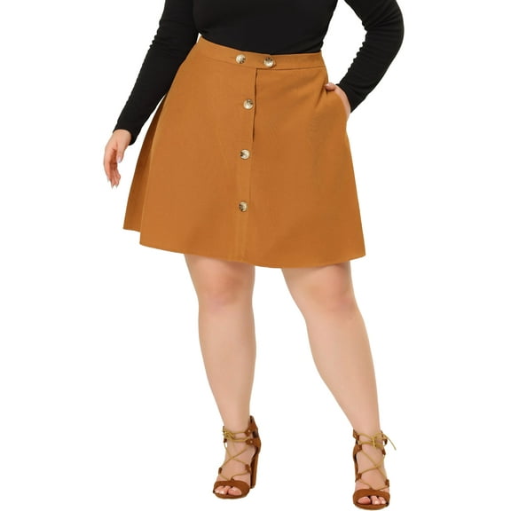 MODA NOVA Juniors Plus Size Button Front Elastic Waist A Line Corduroy Skirt Khaki 1X