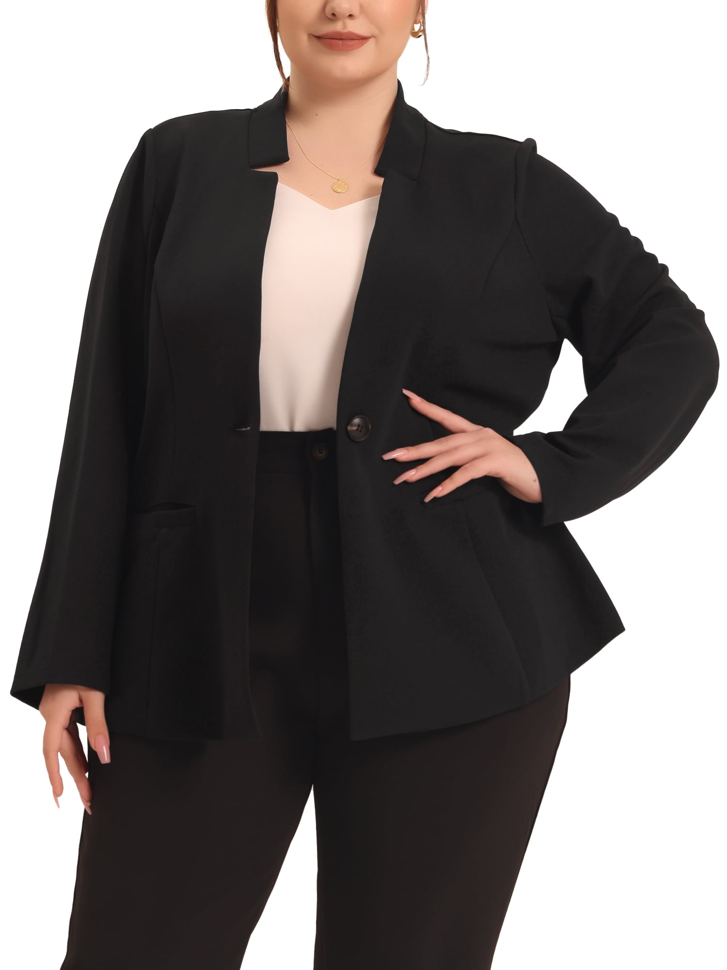 MODA NOVA Juniors Plus Size Button Long Sleeve Office Suit Blazer Jacket