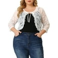 thumbnail image 1 of MODA NOVA Juniors' Plus Size Cardigan 3/4 Sleeve Floral Lace Tie Neck Crop Shrug White 5X, 1 of 6