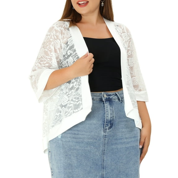 MODA NOVA Juniors Plus Size Cardigan Bolero Summer Lace Panel Sheer Loose Shrug