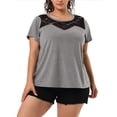 thumbnail image 1 of MODA NOVA Juniors Plus Size Casual Lace Color Block Short Sleeve Plain Top Gray Large, 1 of 6