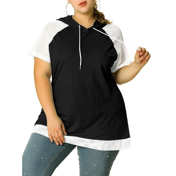 MODA NOVA Juniors' Plus Size Casual Tops Raglan Short Sleeve Drawstring Hoodies Black 3X