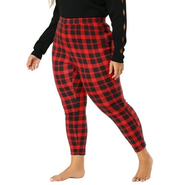 MODA NOVA Juniors' Plus Size Check Leggings Plaid Skinny Loungewear 1X Red