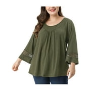 MODA NOVA Juniors Plus Size Crochet Panel Long Sleeve Ruched Front Blouse