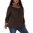 thumbnail image 1 of MODA NOVA Juniors Plus Size Crochet Panel Long Sleeve Ruched Front Blouse, 1 of 6