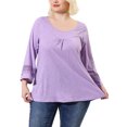 thumbnail image 1 of MODA NOVA Juniors Plus Size Crochet Panel Long Sleeve Ruched Front Blouse, 1 of 7