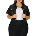 thumbnail image 1 of MODA NOVA Juniors Plus Size Cropped Wash Short Sleeves Denim Jacket, 1 of 6