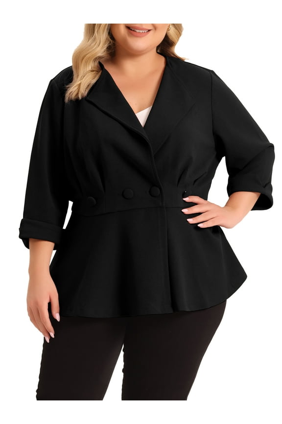 Juniors Plus Size Curve 3/4 Sleeve Peplum Bomber Work Blazer