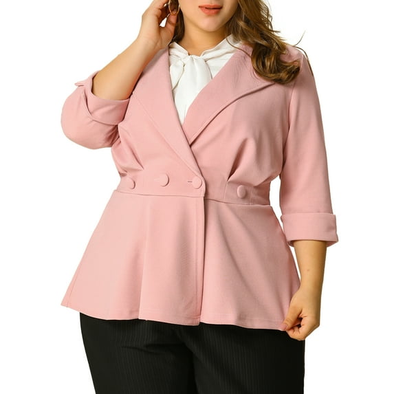 MODA NOVA Juniors Plus Size Curve 3/4 Sleeve Peplum Bomber Work Blazer
