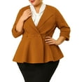 thumbnail image 1 of MODA NOVA Juniors Plus Size Curve 3/4 Sleeve Peplum Bomber Work Blazer, 1 of 6