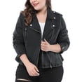 thumbnail image 1 of MODA NOVA Juniors Plus Size Denim Inclined Zip Motorcycle Jacket, 1 of 7