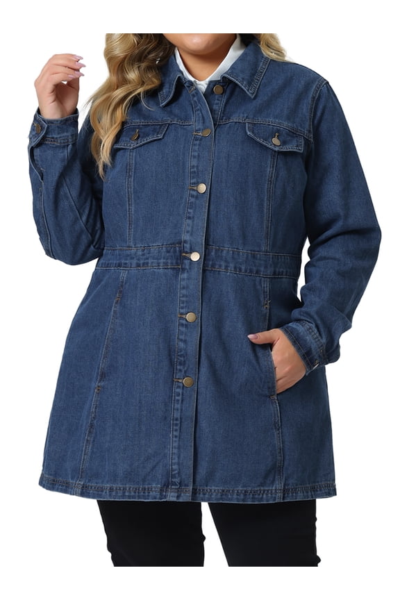 Juniors Plus Size Denim Jacket Buttons Long Sleeve Jean Jackets
