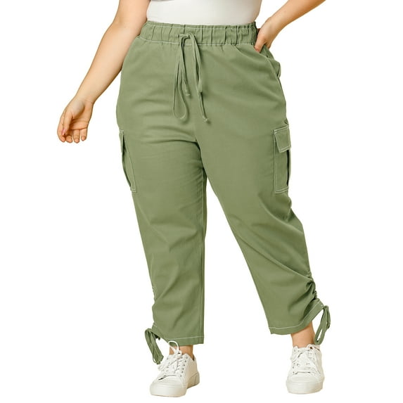 MODA NOVA Juniors Plus Size Drawstring Elastic Waist Stacked Cargo Pants