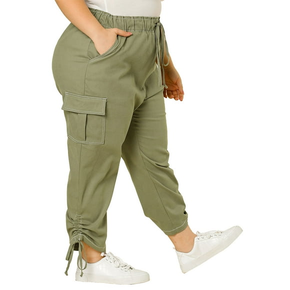 MODA NOVA Juniors Plus Size Drawstring Elastic Waist Stacked Cargo Pants