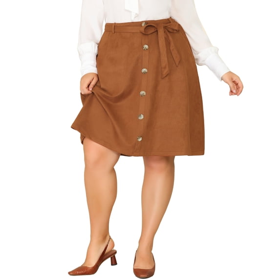 MODA NOVA Juniors Plus Size Elastic Waist Knee Length Faux Suede Skirt Brown 3X