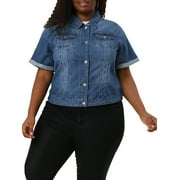 MODA NOVA Juniors Plus Size Fall Button Down Crop Jean Trucker Denim Jacket
