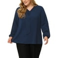 thumbnail image 1 of MODA NOVA Juniors Plus Size Fashion Work Long Sleeves Ribbon Front Chiffon Blouse, 1 of 5
